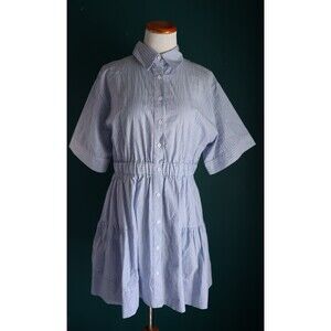 Karlie Stripe Shirt Button Down Mini Poplin Shirt Dress Cut Out Back Coastal L